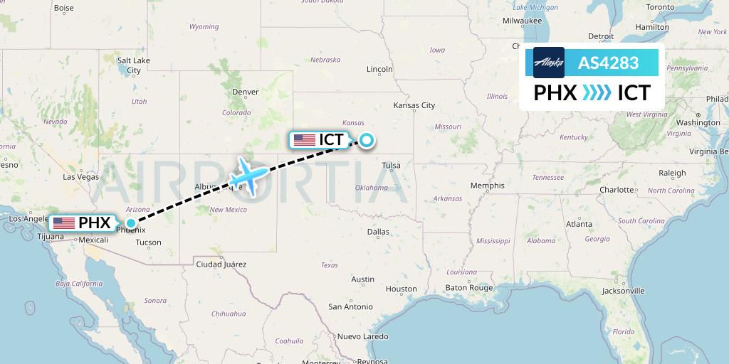 AS4283 Alaska Airlines Flight Map: Phoenix to Wichita