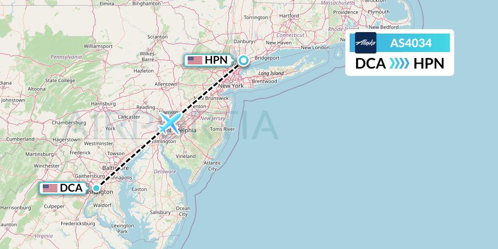 AS4034 Alaska Airlines Flight Map: Washington to White Plains