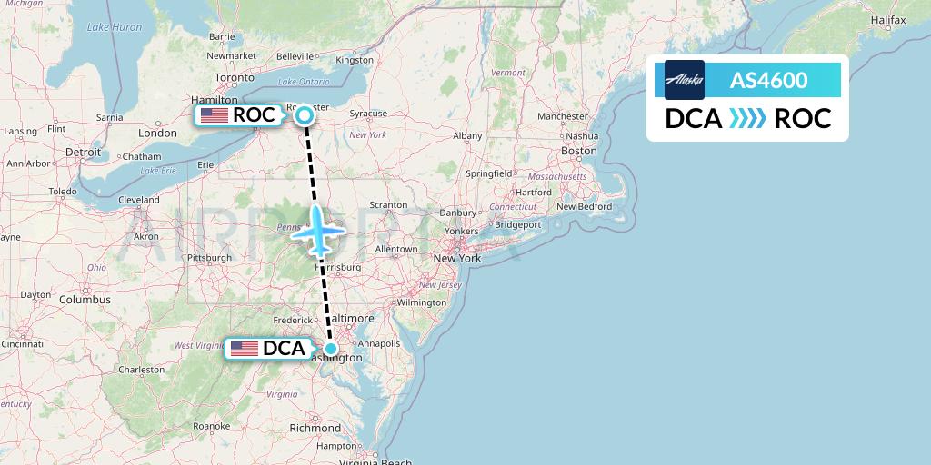 AS4600 Alaska Airlines Flight Map: Washington to Rochester
