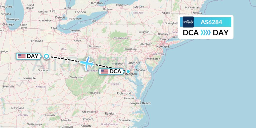 AS6284 Alaska Airlines Flight Map: Washington to Dayton