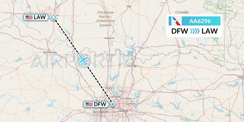AA6296 American Airlines Flight Map: Dallas to Lawton