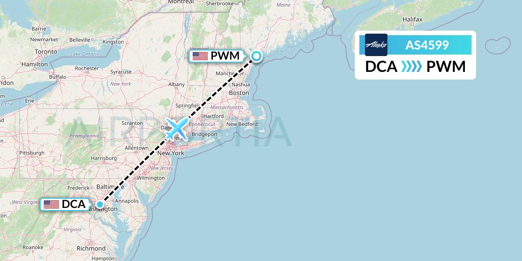 AS4599 Alaska Airlines Flight Map: Washington to Portland
