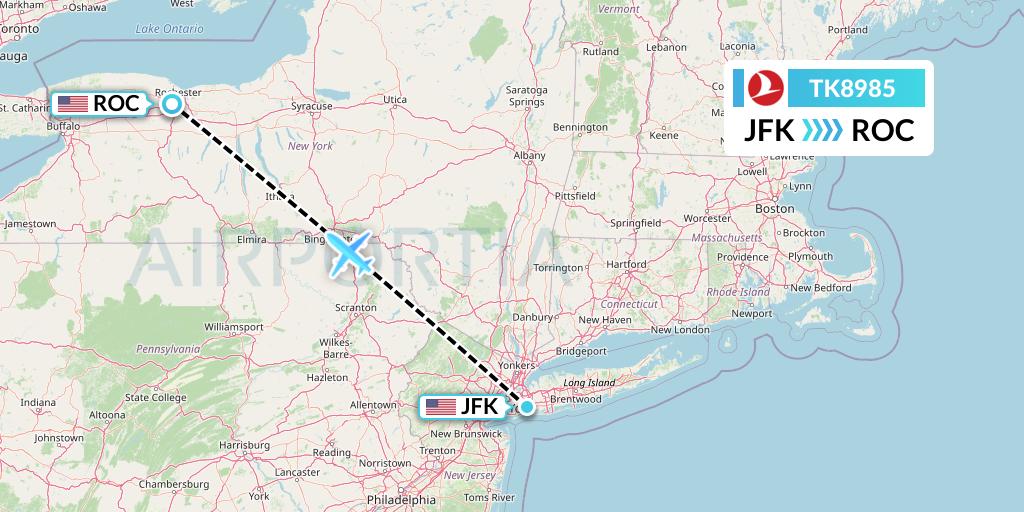 TK8985 Turkish Airlines Flight Map: New York to Rochester