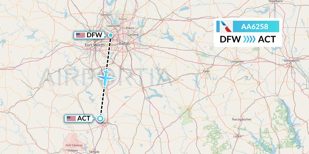 AA6258 American Airlines Flight Map: Dallas to Waco