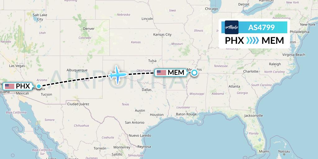 AS4799 Alaska Airlines Flight Map: Phoenix to Memphis