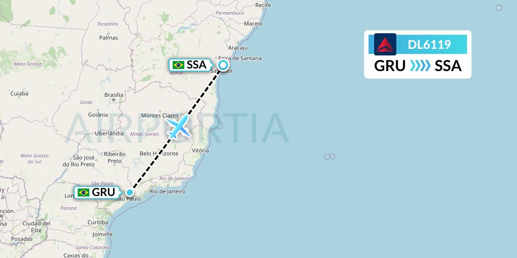 DL6119 Delta Air Lines Flight Map: Sao Paulo to Salvador