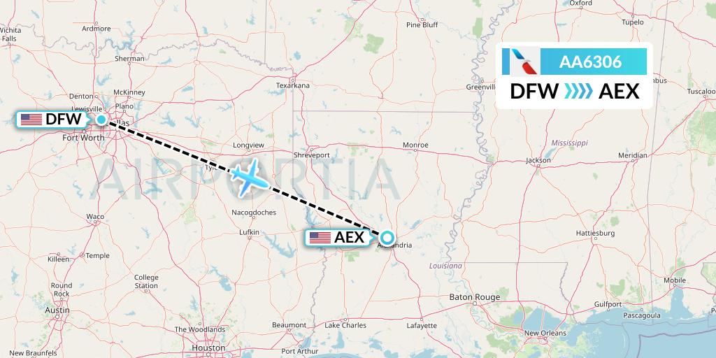 AA6306 American Airlines Flight Map: Dallas to Alexandria