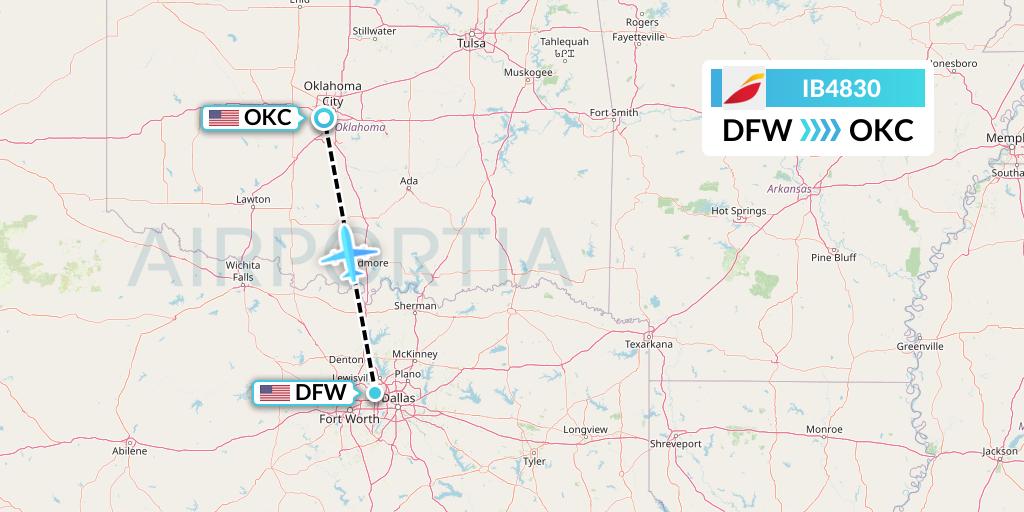 IB4830 Iberia Flight Map: Dallas to Oklahoma City