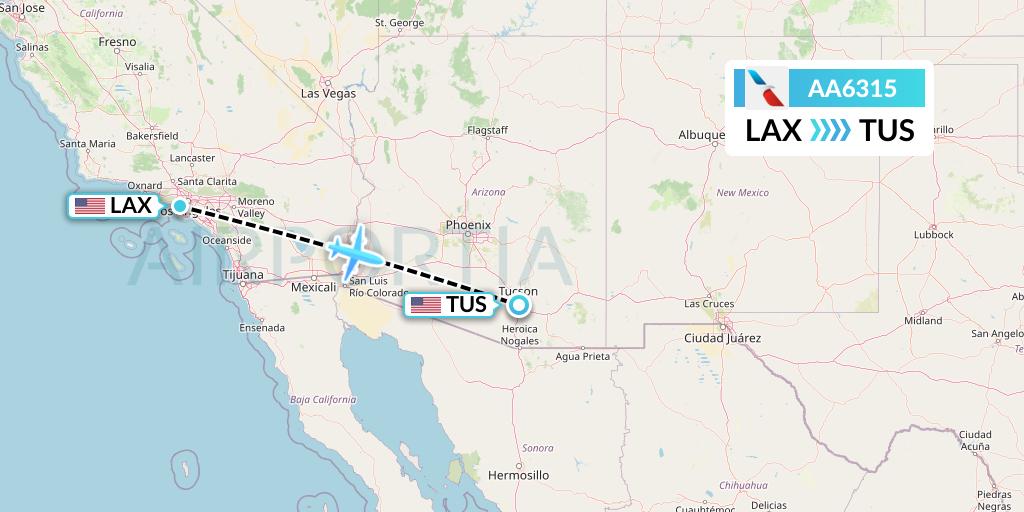 AA6315 American Airlines Flight Map: Los Angeles to Tucson