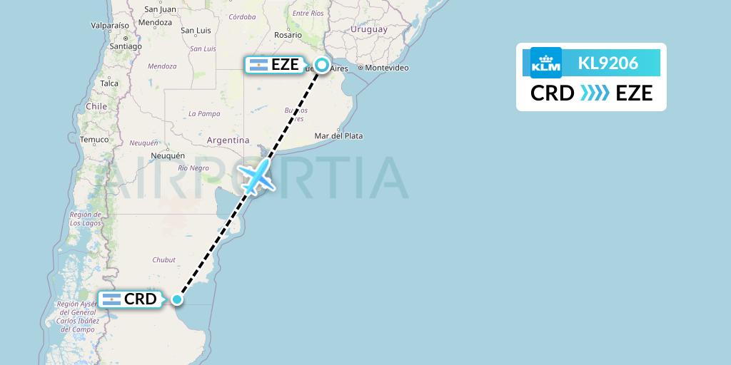 KL9206 KLM Flight Map: Comodoro Rivadavia to Buenos Aires