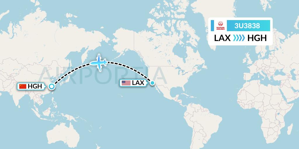 3U3838 Sichuan Airlines Flight Map: Los Angeles to Hangzhou