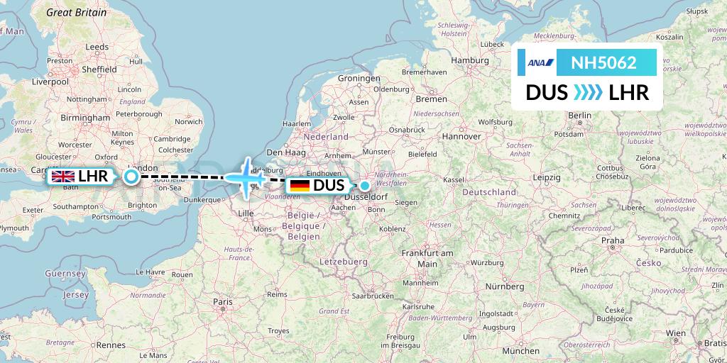 NH5062 All Nippon Airways Flight Map: Dusseldorf to London