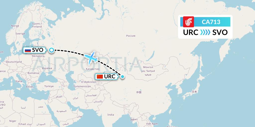 CA713 Air China Flight Map: Urumqi to Moscow