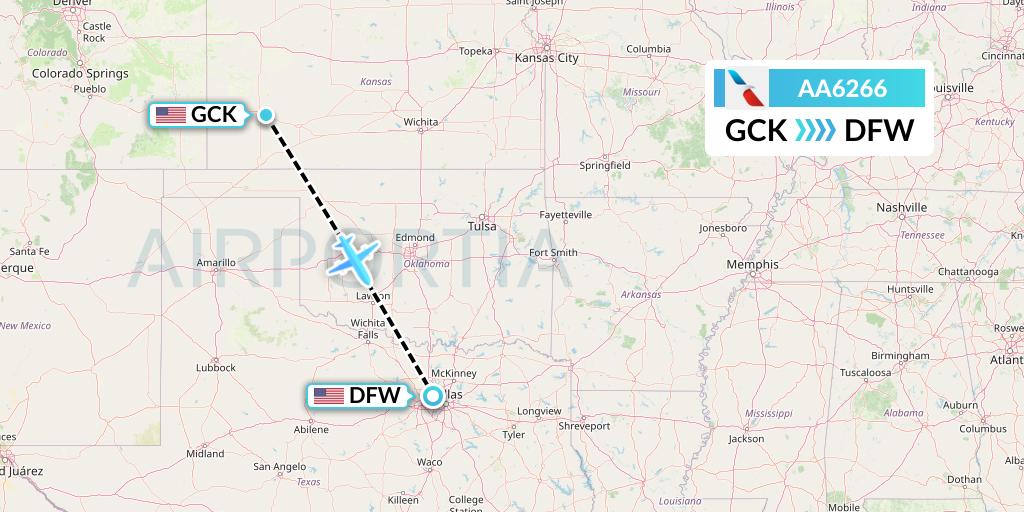 AA6266 American Airlines Flight Map: Garden City to Dallas