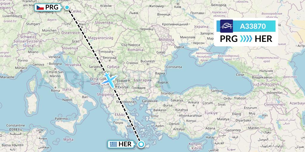 A33870 Aegean Airlines Flight Map: Prague to Heraklion