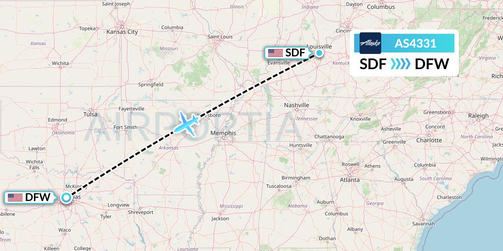 AS4331 Alaska Airlines Flight Map: Louisville to Dallas