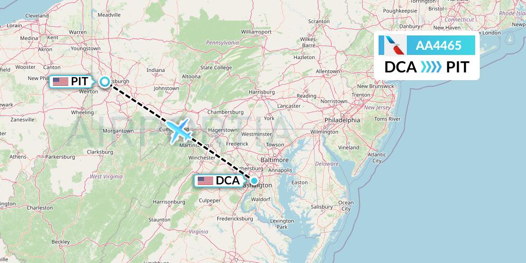AA4465 American Airlines Flight Map: Washington to Pittsburgh