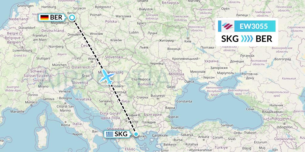 EW3055 Eurowings Flight Map: Thessaloniki to Berlin