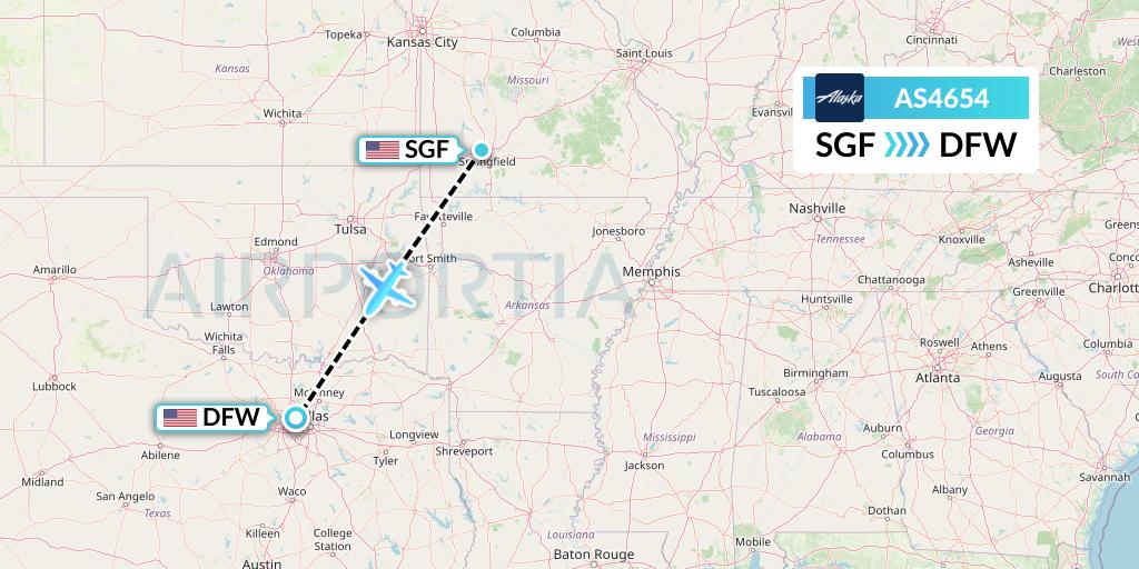 AS4654 Alaska Airlines Flight Map: Springfield to Dallas