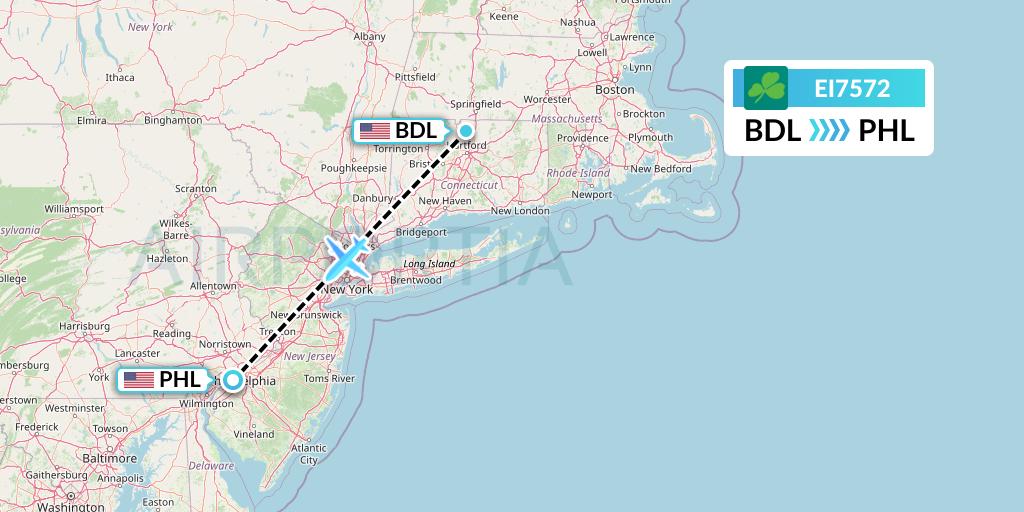 EI7572 Aer Lingus Flight Map: Windsor Locks to Philadelphia