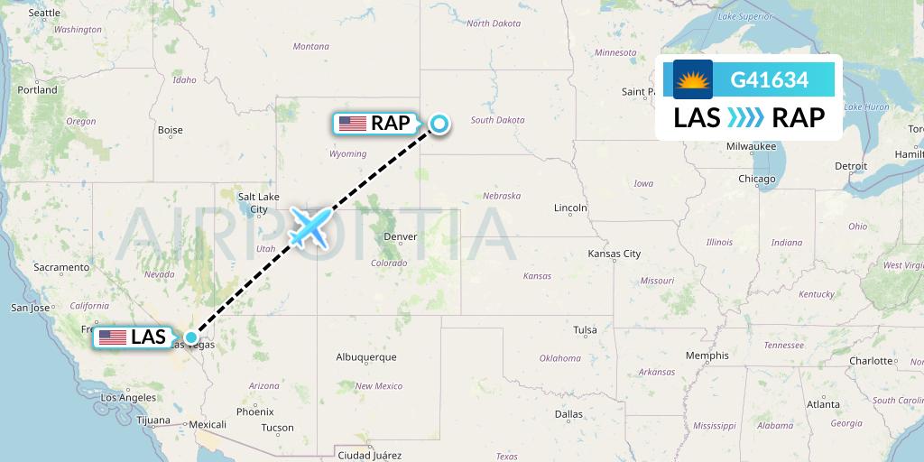 G41634 Allegiant Air Flight Map: Las Vegas to Rapid City