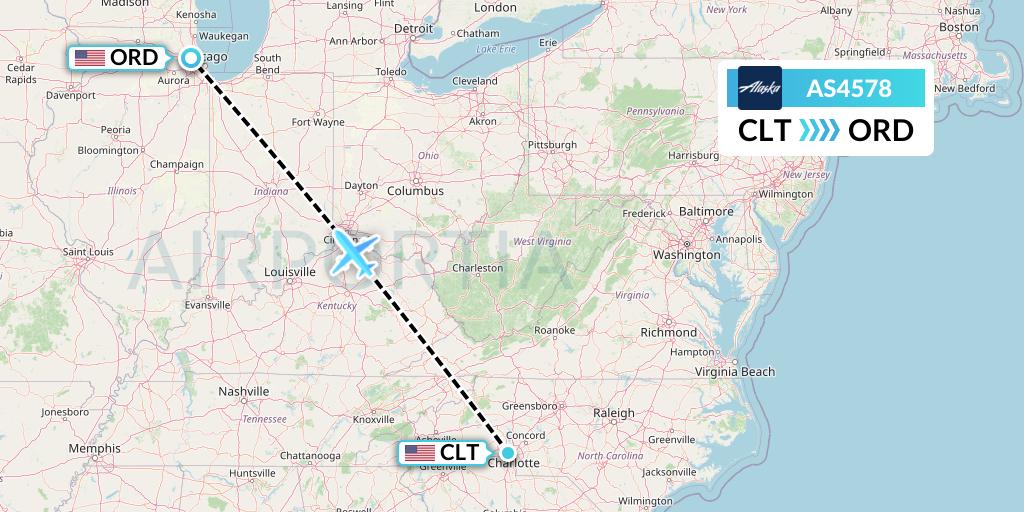 AS4578 Alaska Airlines Flight Map: Charlotte to Chicago