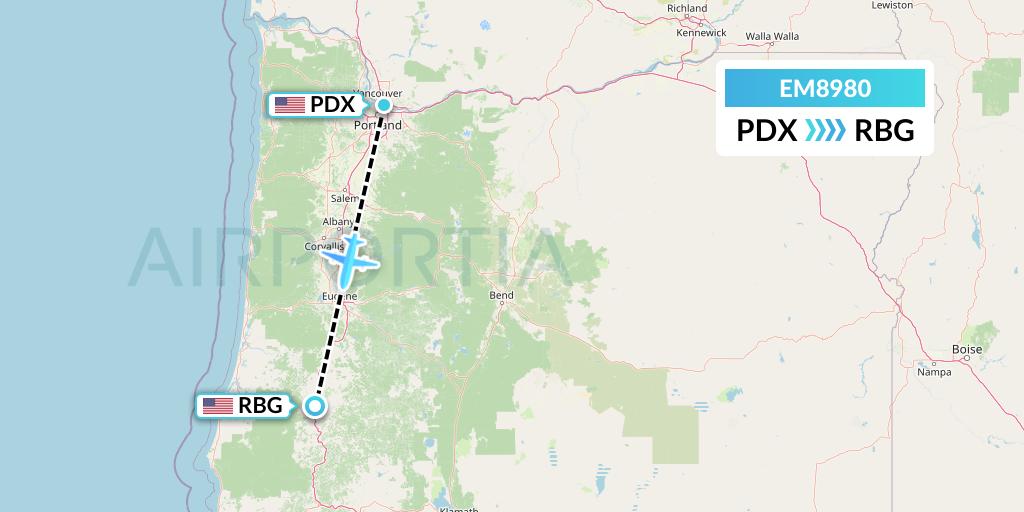EM8980 Empire Airlines Flight Map: Portland to Roseburg