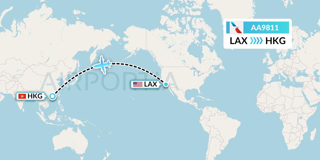 AA9811 American Airlines Flight Map: Los Angeles to Hong Kong