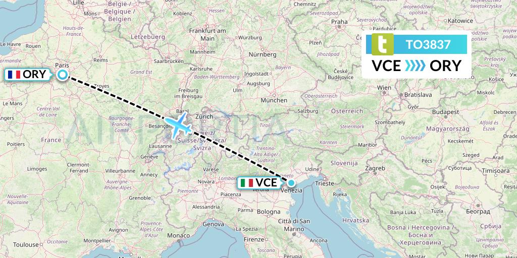 TO3837 Transavia France Flight Map: Venice to Paris