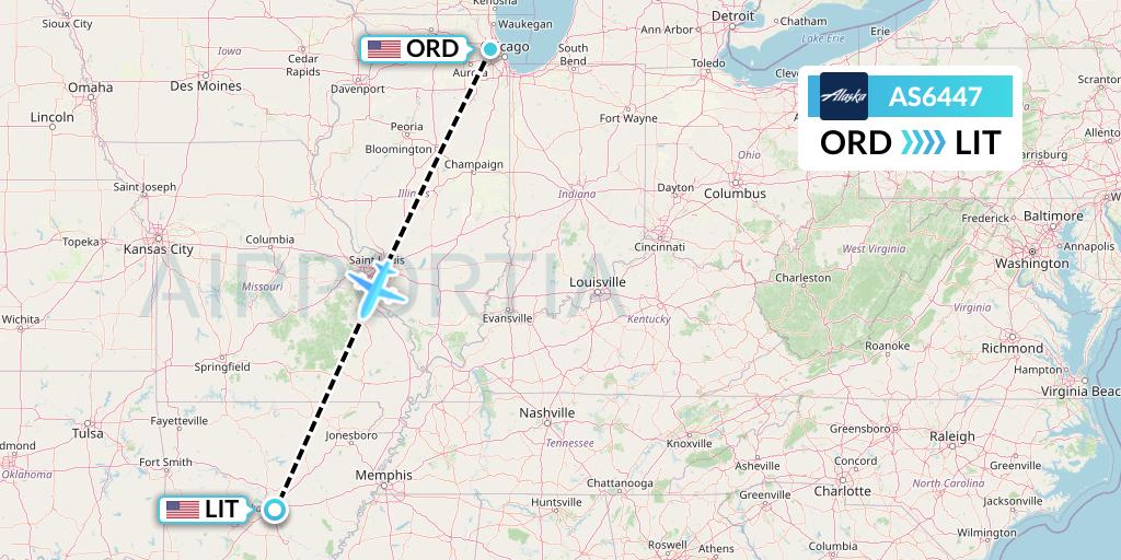 AS6447 Alaska Airlines Flight Map: Chicago to Little Rock
