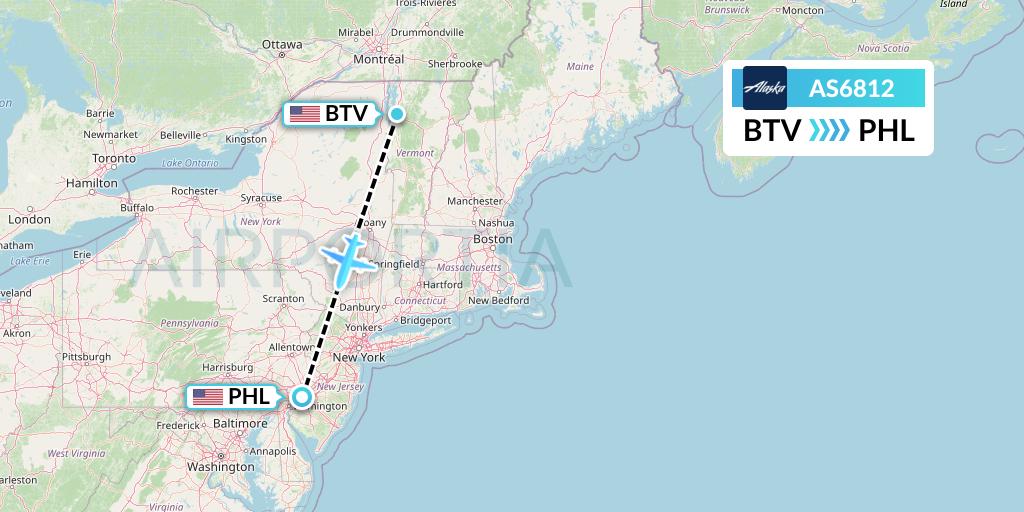 AS6812 Alaska Airlines Flight Map: Burlington to Philadelphia
