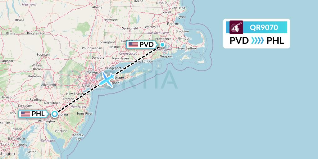QR9070 Qatar Airways Flight Map: Providence to Philadelphia