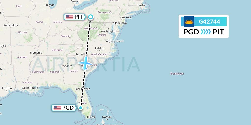 G42744 Allegiant Air Flight Map: Punta Gorda to Pittsburgh
