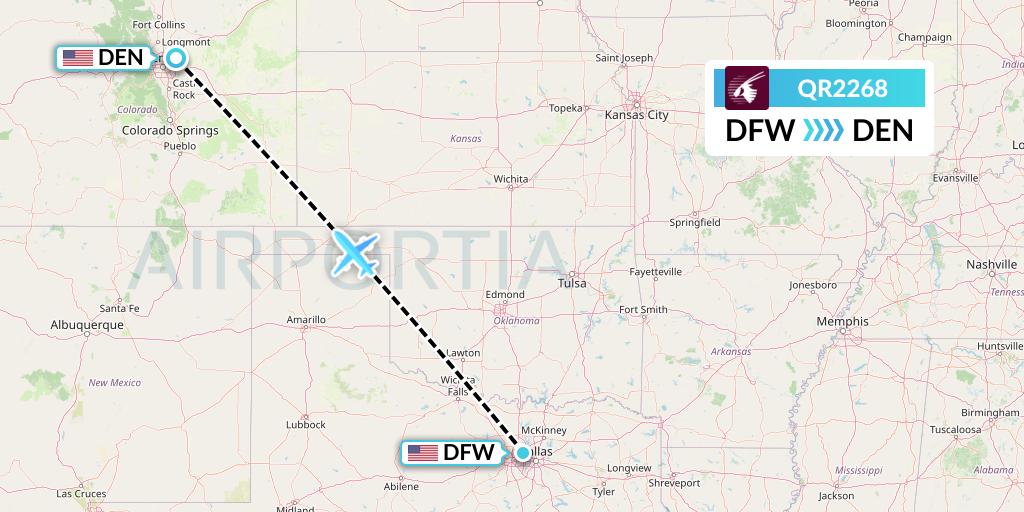 QR2268 Qatar Airways Flight Map: Dallas to Denver