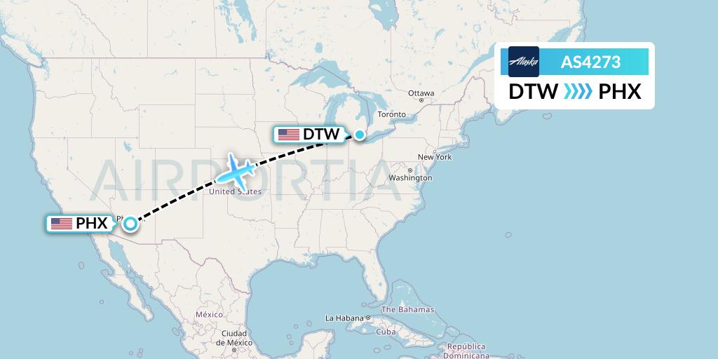 AS4273 Alaska Airlines Flight Map: Detroit to Phoenix
