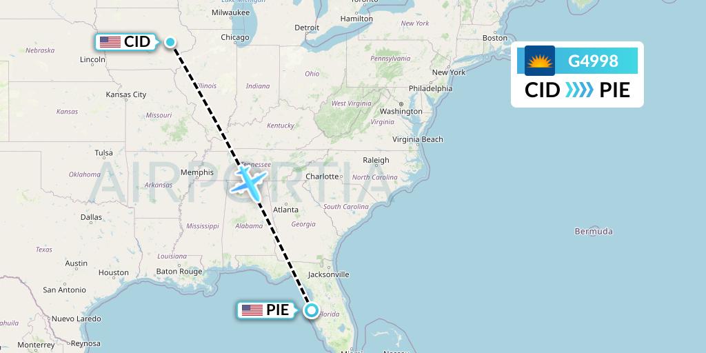 G4998 Allegiant Air Flight Map: Cedar Rapids to St. Petersburg