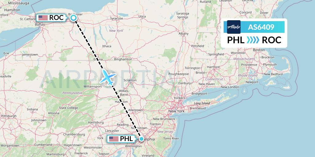 AS6409 Alaska Airlines Flight Map: Philadelphia to Rochester