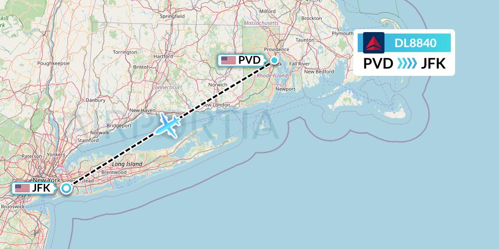 DL8840 Delta Air Lines Flight Map: Providence to New York