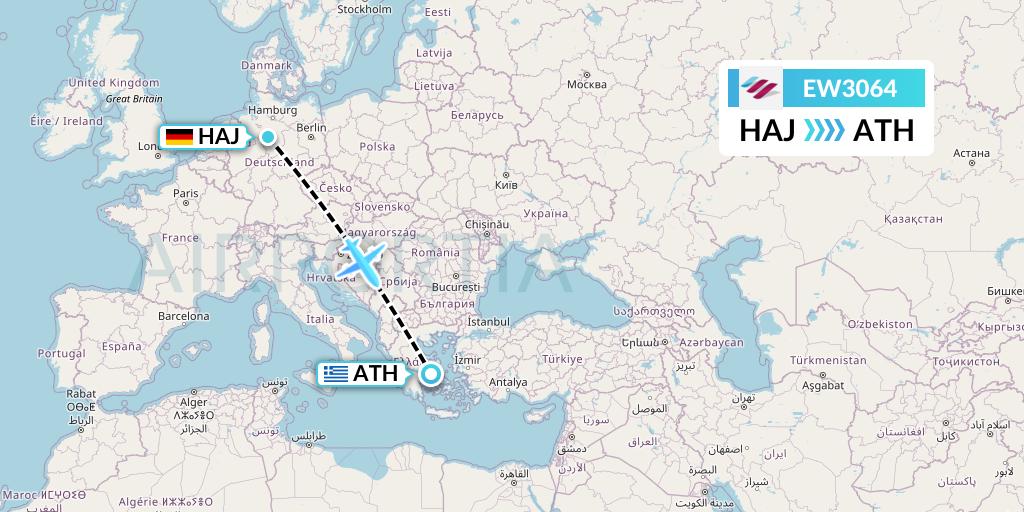 EW3064 Eurowings Flight Map: Hannover to Athens