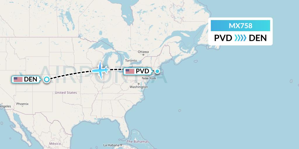 MX758 Breeze Airways Flight Map: Providence to Denver