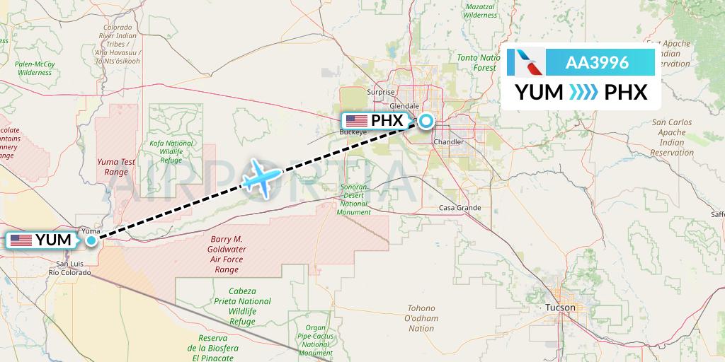 AA3996 American Airlines Flight Map: Yuma to Phoenix