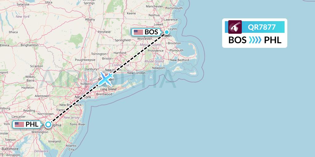 QR7877 Qatar Airways Flight Map: Boston to Philadelphia