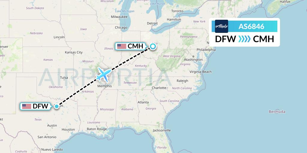 AS6846 Alaska Airlines Flight Map: Dallas to Columbus