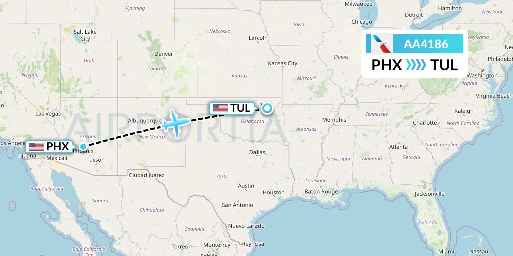 AA4186 American Airlines Flight Map: Phoenix to Tulsa