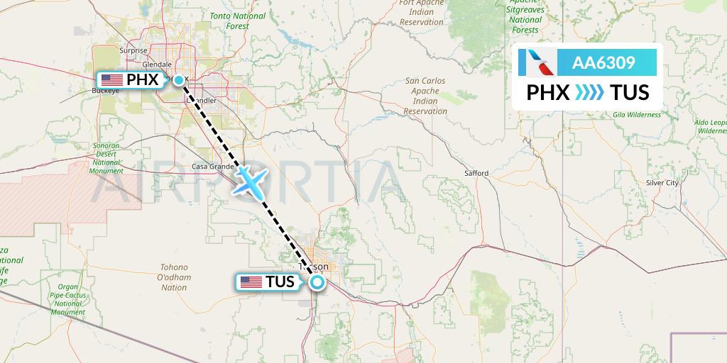 AA6309 American Airlines Flight Map: Phoenix to Tucson