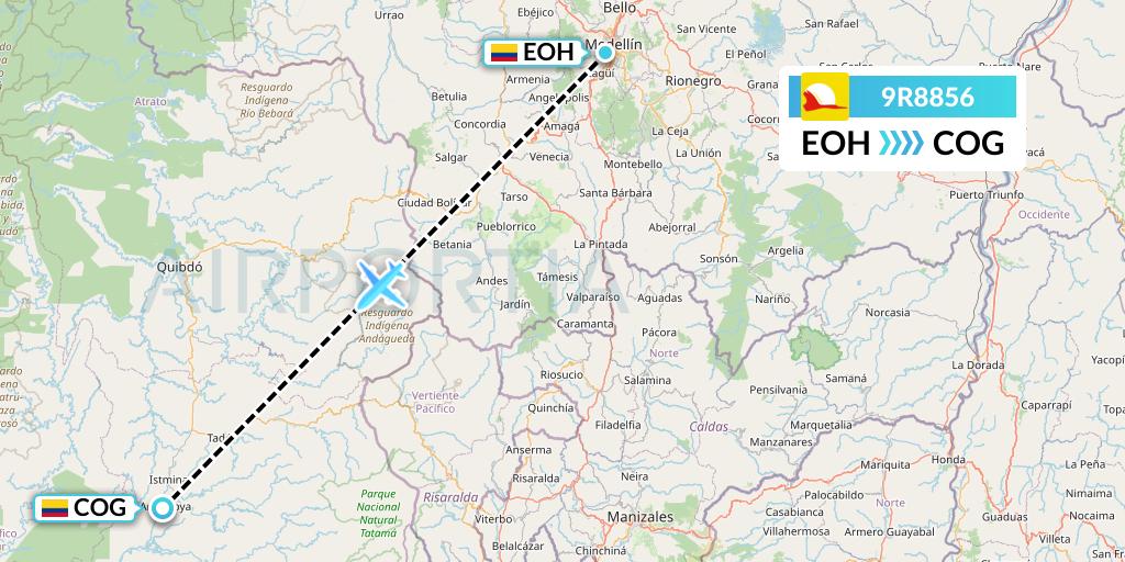 9R8856 Satena Flight Map: Medellin to Condoto