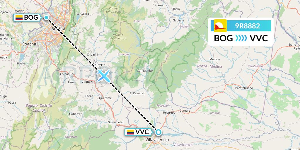 9R8882 Satena Flight Map: Bogota to Villavicencio