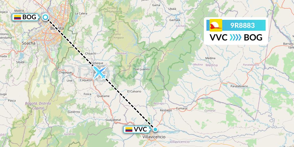 9R8883 Satena Flight Map: Villavicencio to Bogota