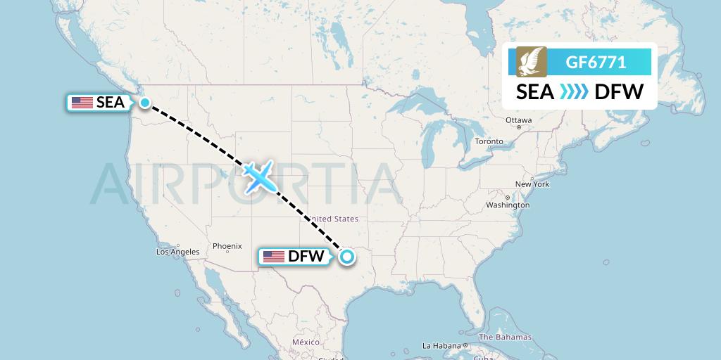 GF6771 Gulf Air Flight Map: Seattle to Dallas