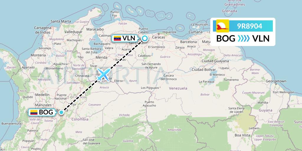 9R8904 Satena Flight Map: Bogota to Valencia